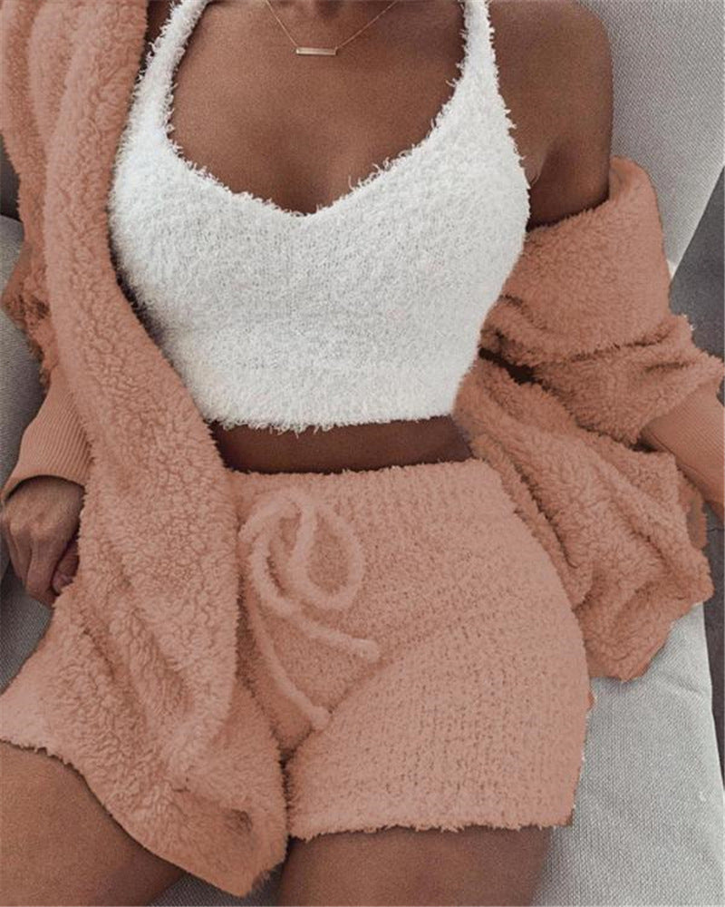 Ensemble pyjama femme crop top et short 3 pièces – vue 4