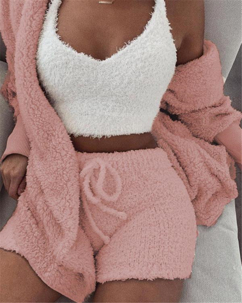 Ensemble pyjama femme crop top et short 3 pièces – vue 2