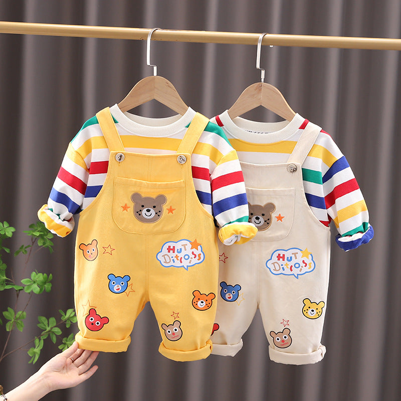 ELBÉ KIDS™ – Ensemble Bébé Salopette & Haut Rayé – vue 1