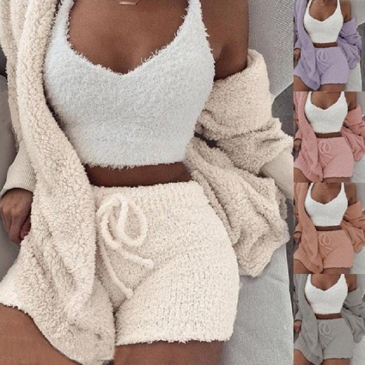 Ensemble pyjama femme crop top et short 3 pièces – vue 1