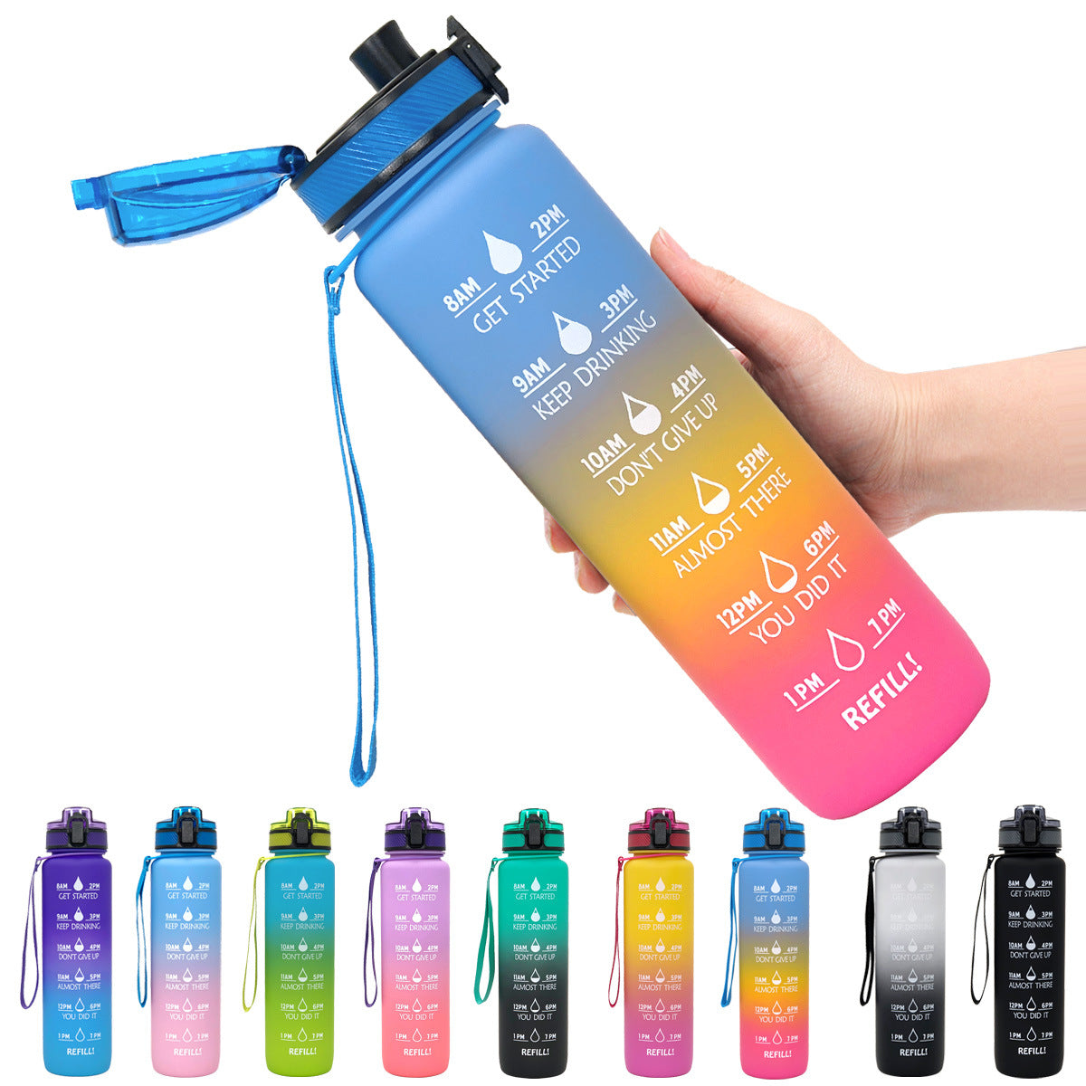 Gourde Tritan 1 L avec repères horaires – vue 1