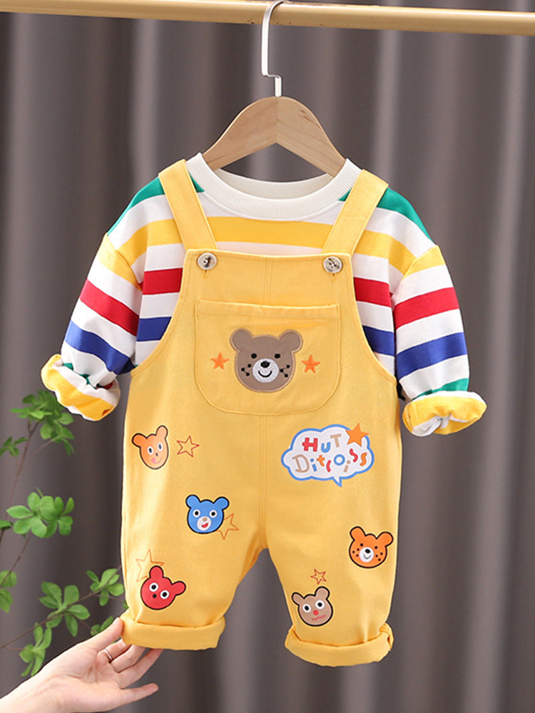ELBÉ KIDS™ – Ensemble Bébé Salopette & Haut Rayé – vue 9