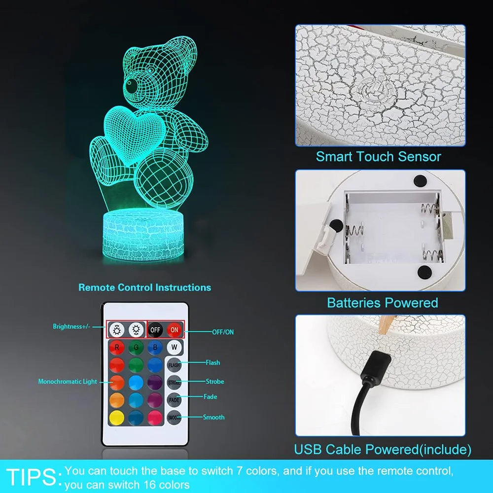 Veilleuse LED 3D en acrylique USB – vue 4