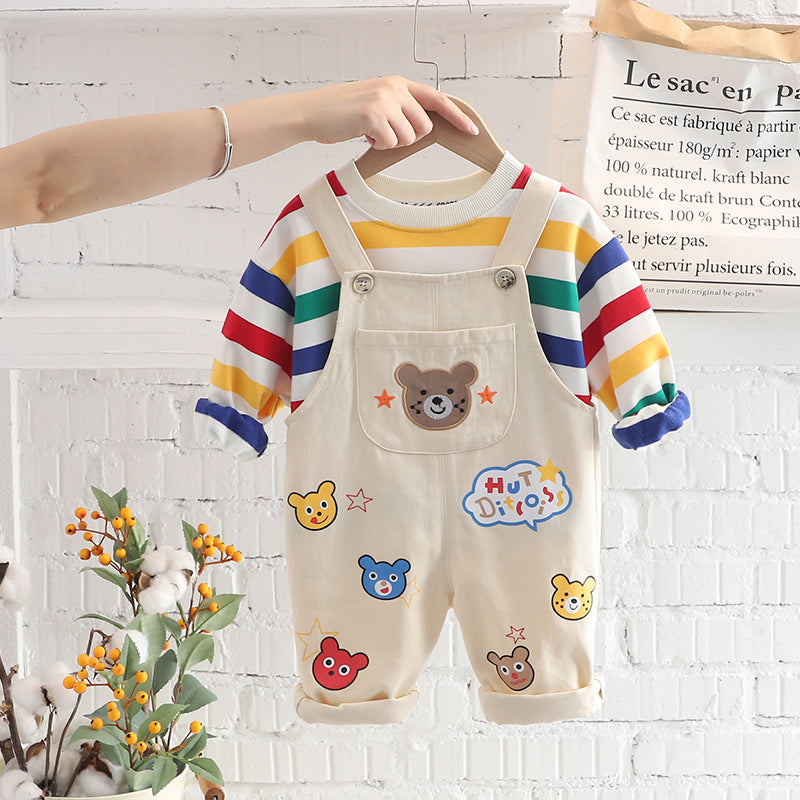 ELBÉ KIDS™ – Ensemble Bébé Salopette & Haut Rayé – vue 2