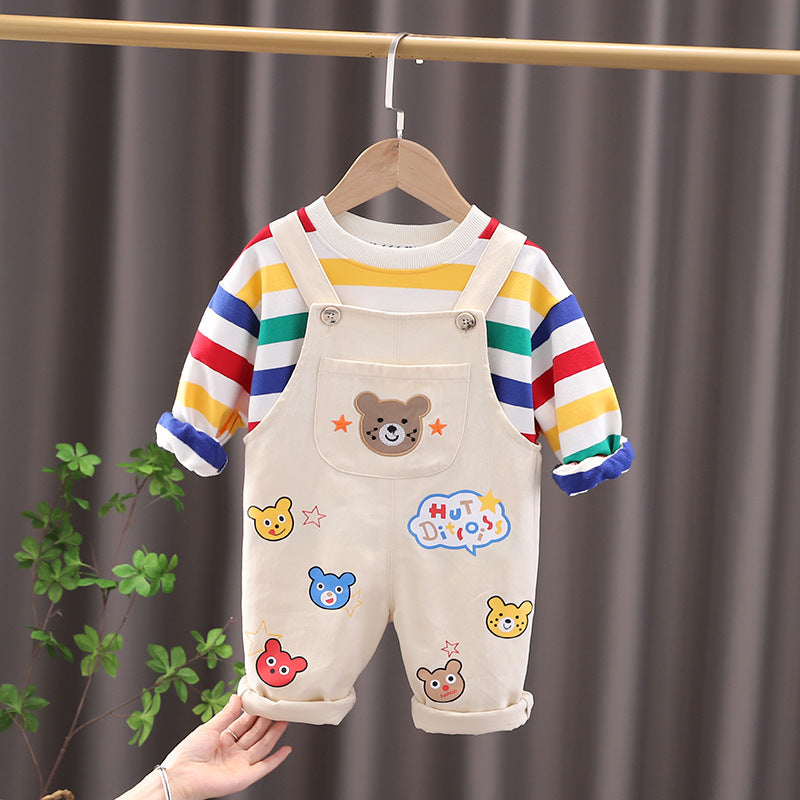 ELBÉ KIDS™ – Ensemble Bébé Salopette & Haut Rayé – vue 10
