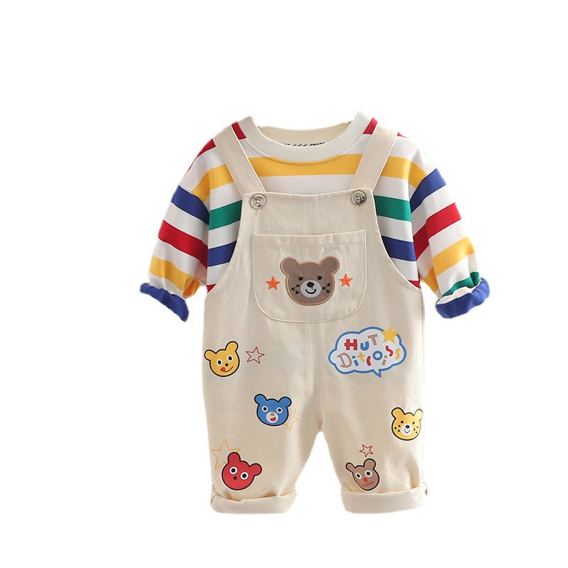 ELBÉ KIDS™ – Ensemble Bébé Salopette & Haut Rayé – vue 5