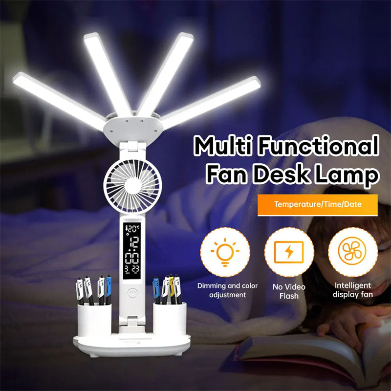 Lampe de Bureau LED Rechargeable 4-en-1 avec Horloge, Porte-Stylo et 3 Températures de Lumière – ELBÉ Home – vue 1