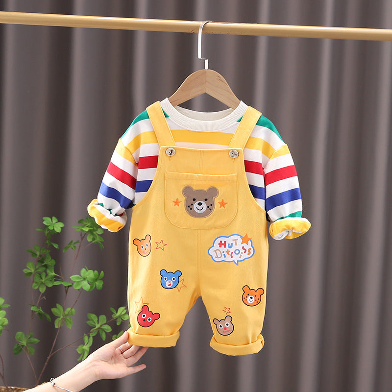 ELBÉ KIDS™ – Ensemble Bébé Salopette & Haut Rayé – vue 4
